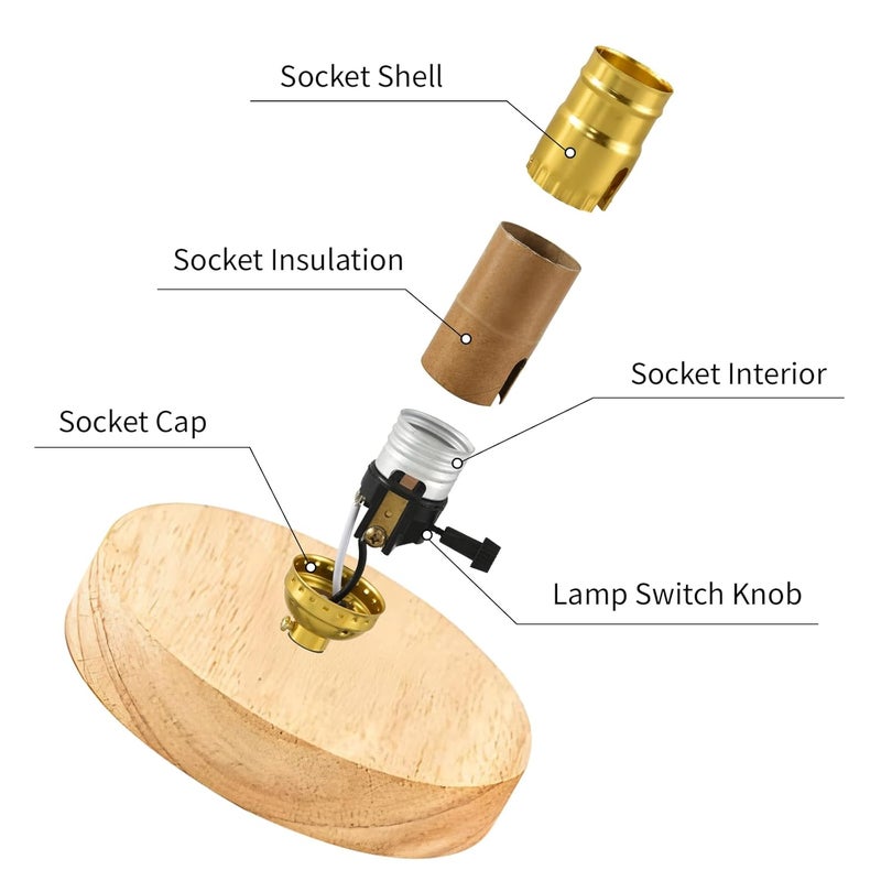 MadYiboshi 2PCS Lamp Socket Replacement, UL Listed E26 Standard Threaded Base Light Socket, Floor, Table Lamp Repair Kit，DIY Project, 3-Way Turn Switch Knob for Low-Medium-High Light Settings, (Gold) - Image 3